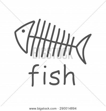 Fish Sceleton White Sign On Dark Background. Vector Illustration. Eps 10