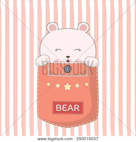 Adorable Cute Bear Sitting In A Pocket And Smiling Fun.