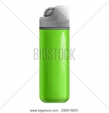 Green Cigarette Lighter Icon. Cartoon Of Green Cigarette Lighter Vector Icon For Web Design Isolated