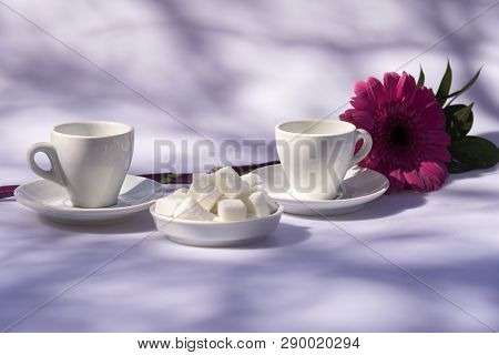 Cops For Coffee And Pink Flower Decoration