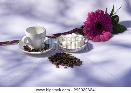 Cops For Coffee And Pink Flower Decoration