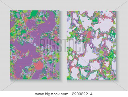 Fluid Paint Marble Vector Background Set. Granite, Pebble Border. Terrazzo Wall Textured Organic Cov