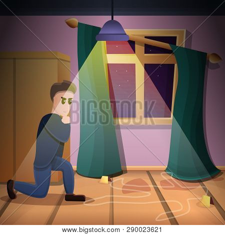 Private Crime Investigation Concept Background. Cartoon Illustration Of Private Crime Investigation 