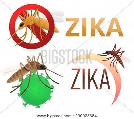Zika Virus Icons Set. Cartoon Set Of Zika Virus Vector Icons For Web Design