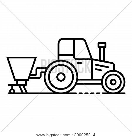 Tractor With Seed Drill Icon. Outline Tractor With Seed Drill Vector Icon For Web Design Isolated On