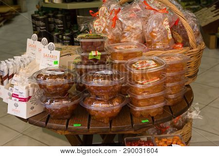 Corfu, Greece - April 7, 2018: A Store That Sales Traditional For Corfu Island Kumquat Liqueur And K