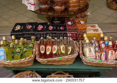 Corfu, Greece - April 7, 2018: A Store That Sales Traditional For Corfu Island Kumquat Liqueur And K