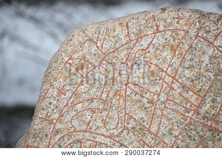 Detail Of Runestone U 1164 Near Heby In Upsala, Lan, Sweden.