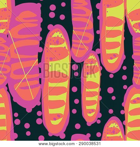 Organic Abstract Bold Yellow Orange Fuchsia Purple Seameless Pattern.