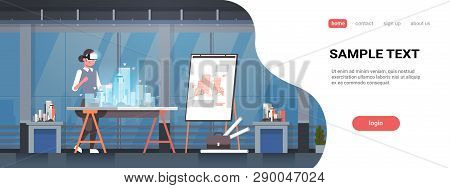Woman Architect Engineer Wearing Digital Glasses Virtual Reality 3d Building City Model Vr Modeling 