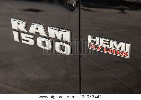 Novosibirsk, Russia - 12.01.2018: Black Dodge Ram With An Engine Of 5.7 Liters Front Fender View Wit