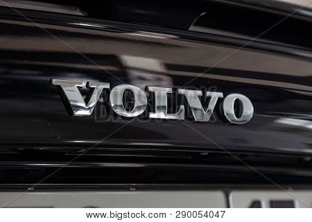 Novosibirsk, Russia - 08.01.18: Rear Emblem View Of Black Used Volvo S60 Car Stands In The Auto Show