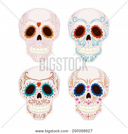 Cartoon Mexican Sugar Skull Illustration For Day Of The Dead