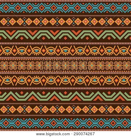 African Seamless With Adinkra Symbols. Antique Pattern Design. Vector Illustration.