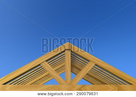 3d Rendering. Incomplete Building New Gabel Roof Wood House Construction Work With Clipping Path Iso