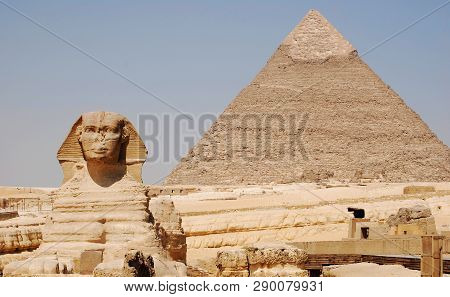 The Sphinx And Pyramid Of Kefren In Cairo, Giza, Egypt