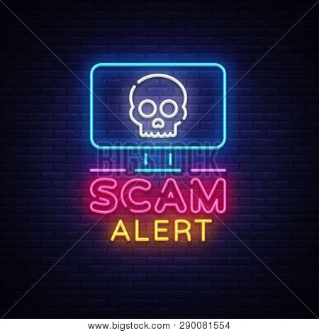 Scam Alert Neon Sign Vector. Scam Alert Design Template Neon Signboard, Light Banner, Neon Signboard