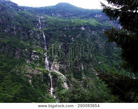 Waterfall Lammerbachfall Or Wasserfall Lammerbachfälle, Lammerbach Stream In The Alpine Valley Of Ma