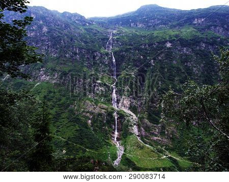 Waterfall Lammerbachfall Or Wasserfall Lammerbachfälle, Lammerbach Stream In The Alpine Valley Of Ma