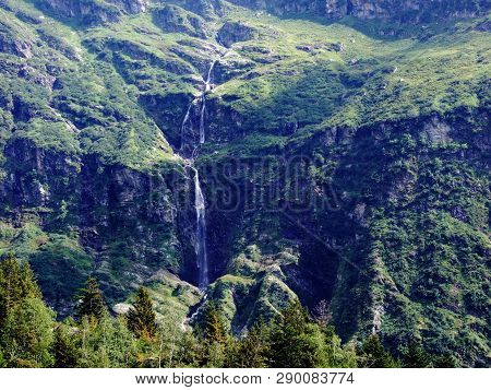 Waterfall Lammerbachfall Or Wasserfall Lammerbachfälle, Lammerbach Stream In The Alpine Valley Of Ma