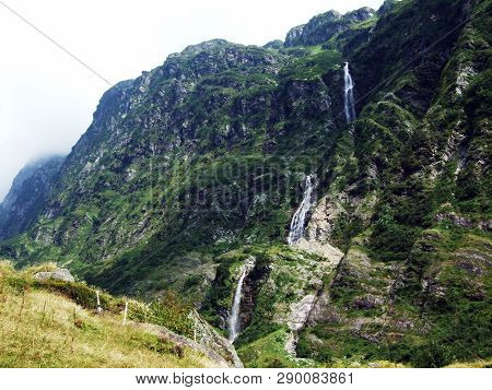 Waterfall Lammerbachfall Or Wasserfall Lammerbachfälle, Lammerbach Stream In The Alpine Valley Of Ma