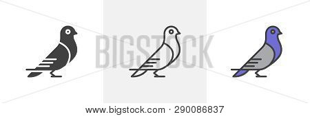 Carrier Pigeon Icon. Line, Glyph And Filled Outline Colorful Version, Dove Bird Outline And Filled V
