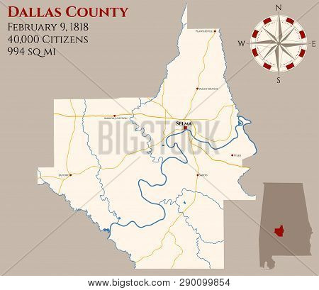 Large And Detailed Map Of Dallas County In Alabama, Usa