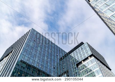 Warsaw Poland. February 18, 2019. Business Center. Glass Building. Against The Sky.