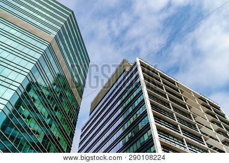 Warsaw Poland. February 18, 2019. Business Center. Glass Building. Against The Sky.