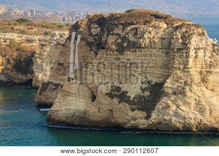 Pigeon Rocks In Raouche District, Beirut, Lebanon.