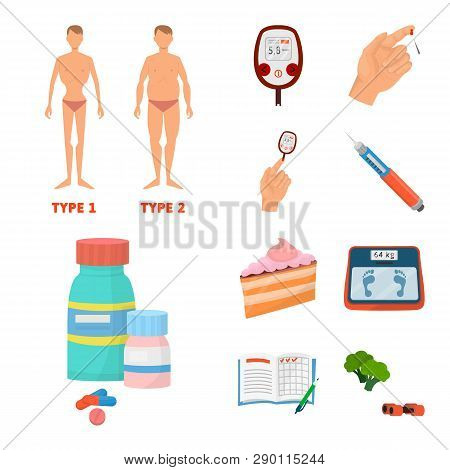 Vector Illustration Of Mellitus And Diabetes Symbol. Collection Of Mellitus And Diet Vector Icon For
