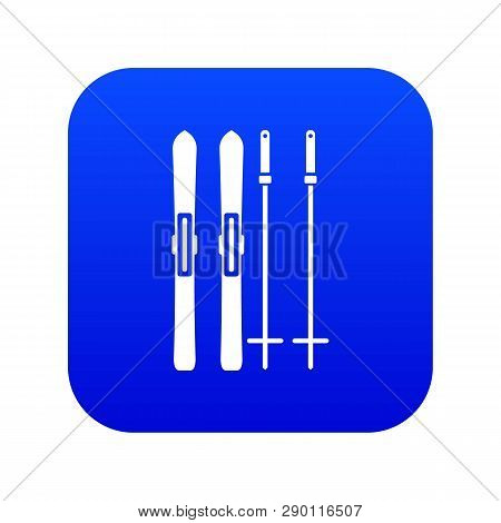 Skis And Ski Poles Icon Digital Blue For Any Design Isolated On White Vector Illustration