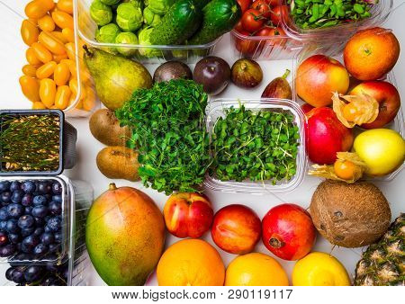 Summer Healthy Food Clean Eating Selection: Fruit, Vegetable, Superfood Greenery Microsprouts Leaf B