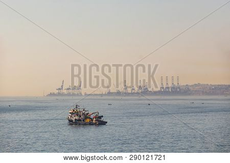 Florya,istanbul,turkey-march 17,2019. Sea View And Generic View From Ambarli Sea Port In Istanbul Wi