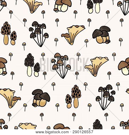 Cute Mushrooms Cartoon Seamless Vector Pattern Background