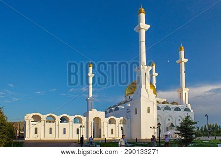Astana, Kazakhstan - July 25, 2017: View Of The Nur-astana Mosque. Is A Modern Mosque In Astana And 