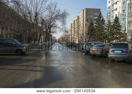 Kazakhstan, Ust-kamenogorsk, March 2, 2019: Views Of The City Of Ust-kamenogorsk. City Street