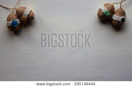Easter Eggs On A White Wooden Background. Easter Background. Easter Eggs.