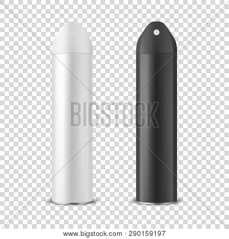 Vector 3d Realistic White Blank Spray Can, Spray Air Freshener Bottle Closeup Isolated On Transparen