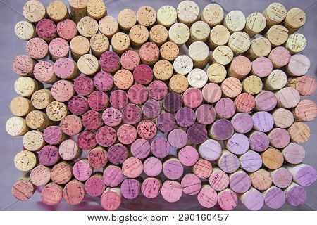 Wine Corks Background. Many Different Wine Corks. Wine Stairs On Old Corks.