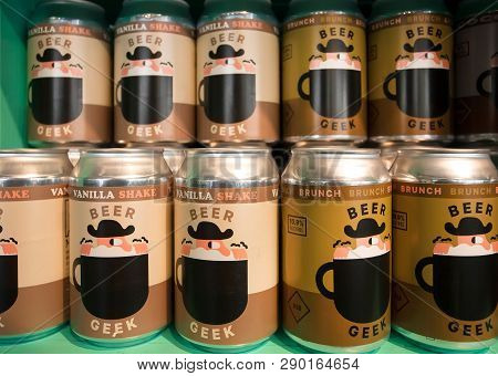 Copenhagen, Denmark - Sept 5: Funny Design Of Some Sorts Of Danish Beer In Cans By Mikkeller Brewery
