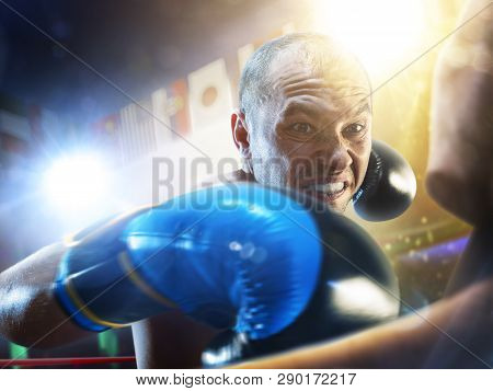 Box Professional Figters On The Ring In Lights