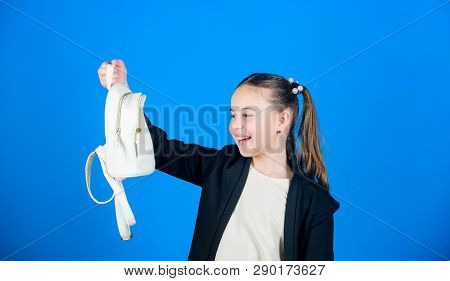 After Shopping. Small Girl Looking At Shopping Bag. Girl Child Enjoy Shopping. Adorable Girl With Sm