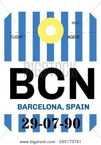 Barcelona Realistically Looking Airport Luggage Tag Illustration