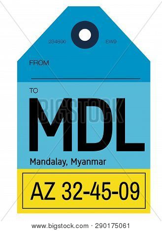 Mandalay Realistically Looking Airport Luggage Tag Illustration