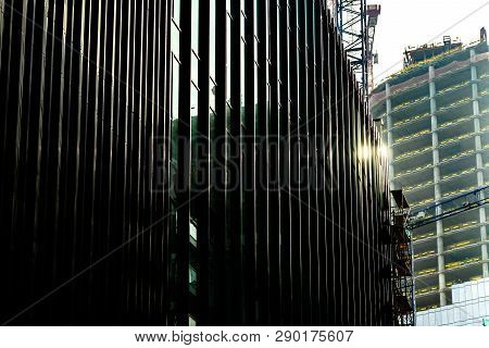 Warsaw Poland. February 18, 2019. Glass Skyscrapers Of Irregular Shape. Bottom View. Abstract Archit