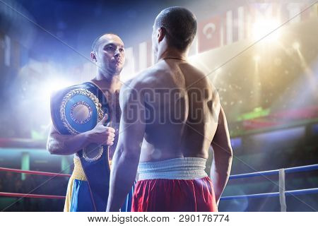 Box Professional Figters On The Ring In Lights