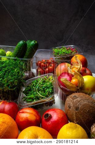Colorful Fruits And Vegetables Background, Rich In Vitamins