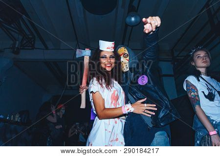 October 28-29, 2017 Minsk Belarus Art Space Top Party Dedicated To The Holiday Helloween A Girl Dres