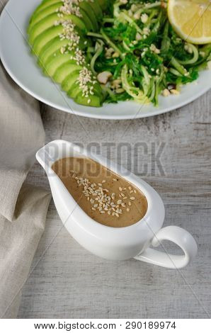 Peanut Brown Sauce For Chuka Salad With Cucumber Noodles And Avocado